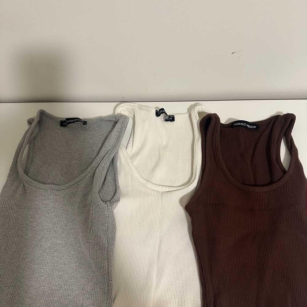 Naked Wardrobe Gray and Cream, brown 3 Tank Tops